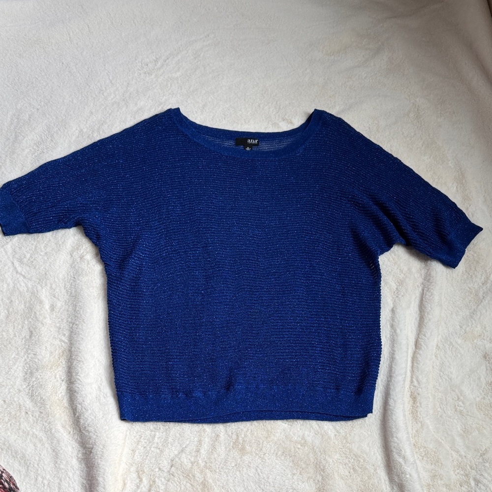 Blue Knit Short Dolman Sleeve Sweater